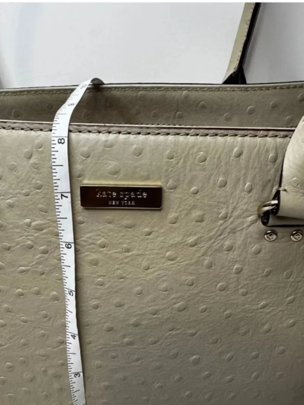 Kate Spade Light Taupe Quinn Ostrich Embossed Leather Wellesley Quinn Bag